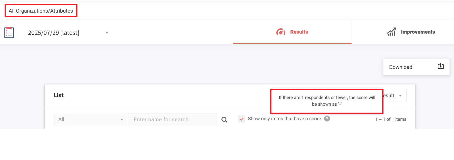 Cannot view the survey results of the departments I am in charge of.png